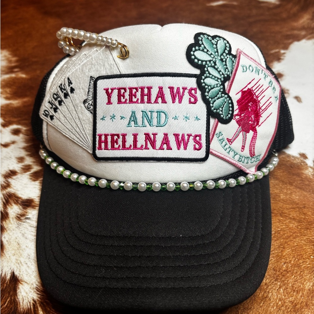 Black and White Trucker Hat with Patches